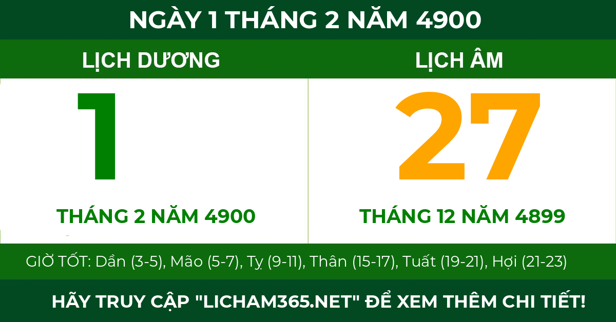 lịch âm ngày 1 tháng 2 năm 4900
