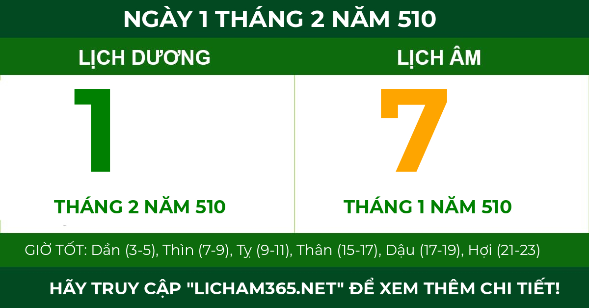 lịch âm ngày 1 tháng 2 năm 510