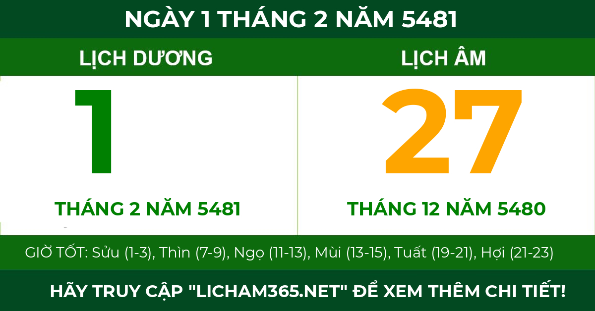 lịch âm ngày 1 tháng 2 năm 5481