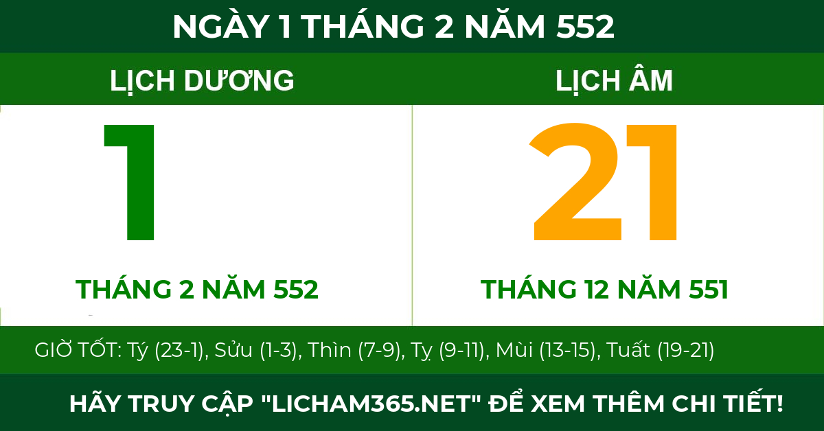 lịch âm ngày 1 tháng 2 năm 552