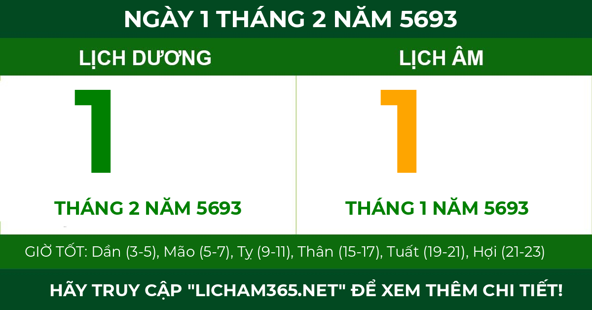 lịch âm ngày 1 tháng 2 năm 5693