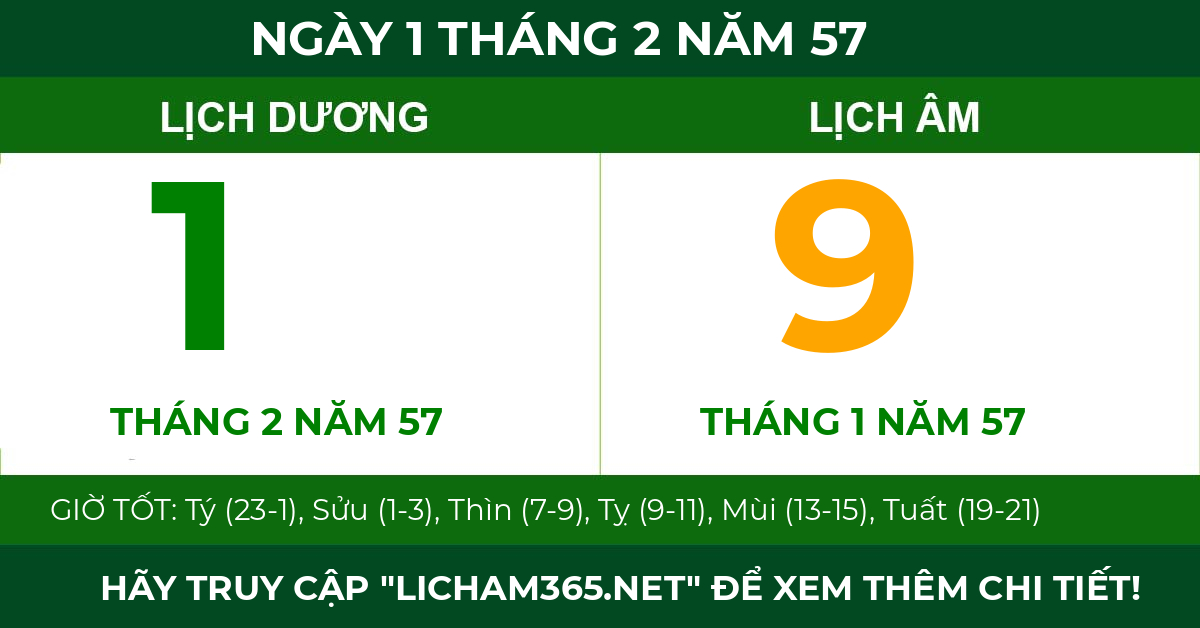 lịch âm ngày 1 tháng 2 năm 57