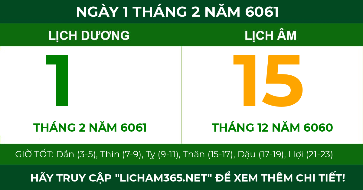 lịch âm ngày 1 tháng 2 năm 6061
