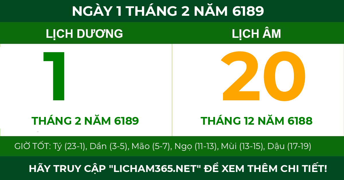 lịch âm ngày 1 tháng 2 năm 6189