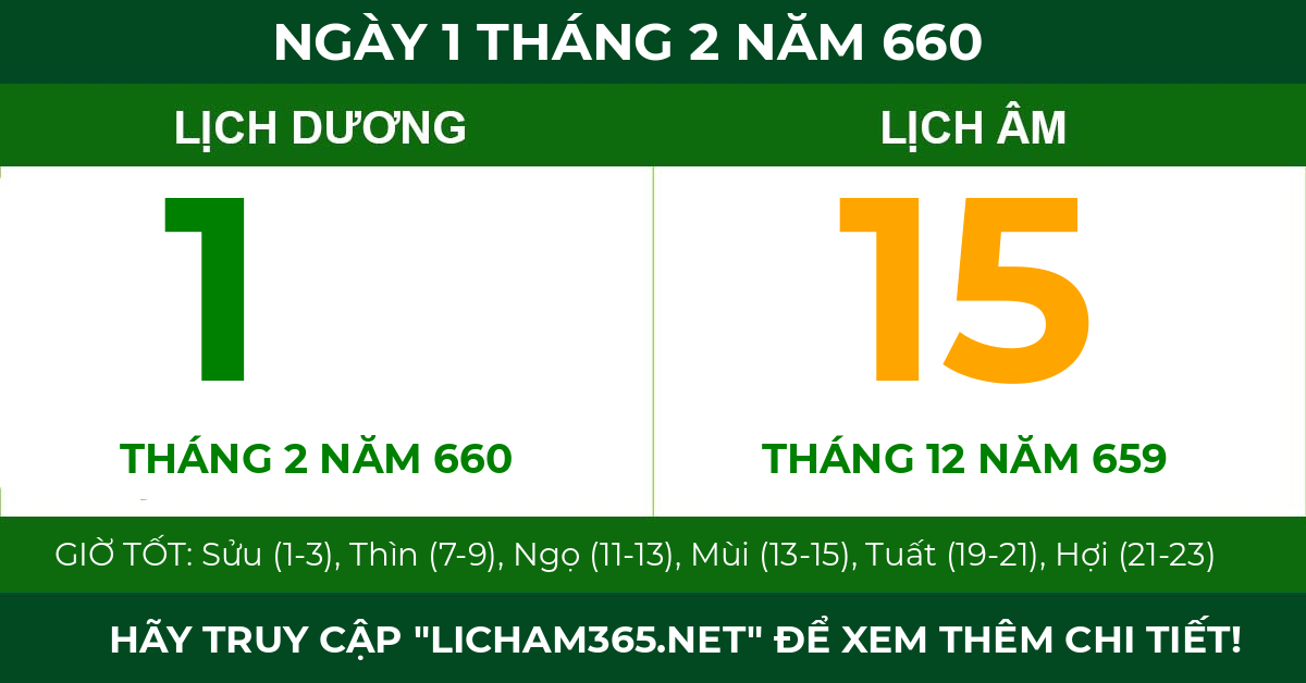lịch âm ngày 1 tháng 2 năm 660