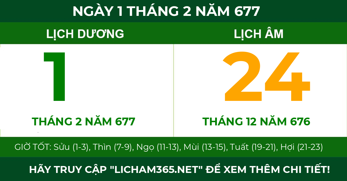 lịch âm ngày 1 tháng 2 năm 677