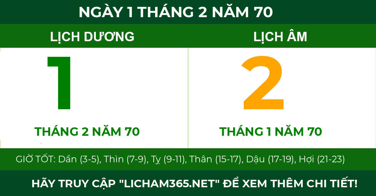lịch âm ngày 1 tháng 2 năm 70