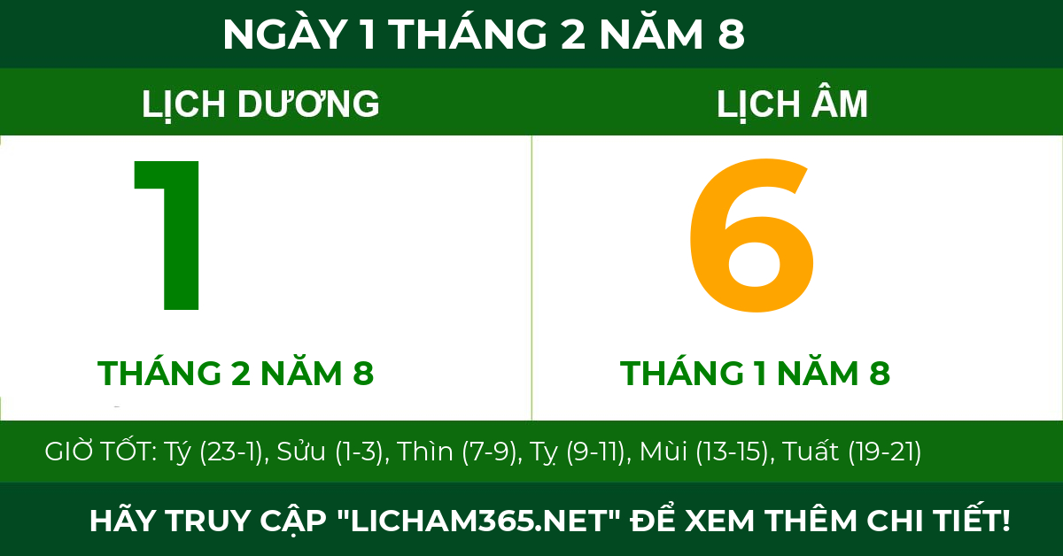 lịch âm ngày 1 tháng 2 năm 8
