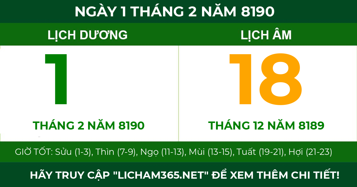 lịch âm ngày 1 tháng 2 năm 8190