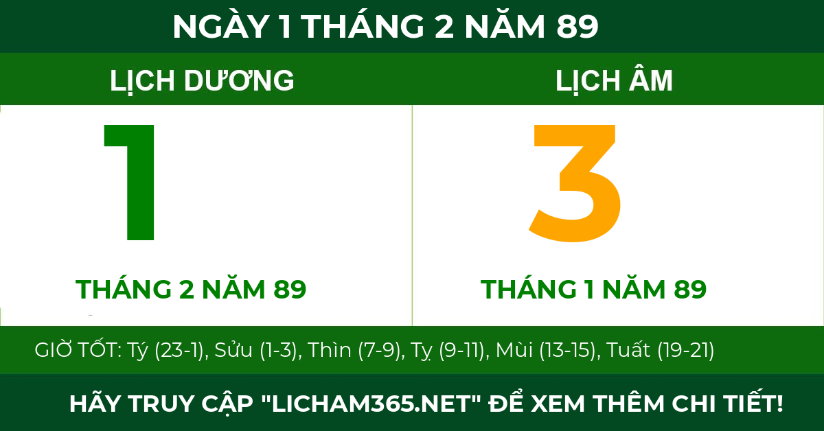 lịch âm ngày 1 tháng 2 năm 89
