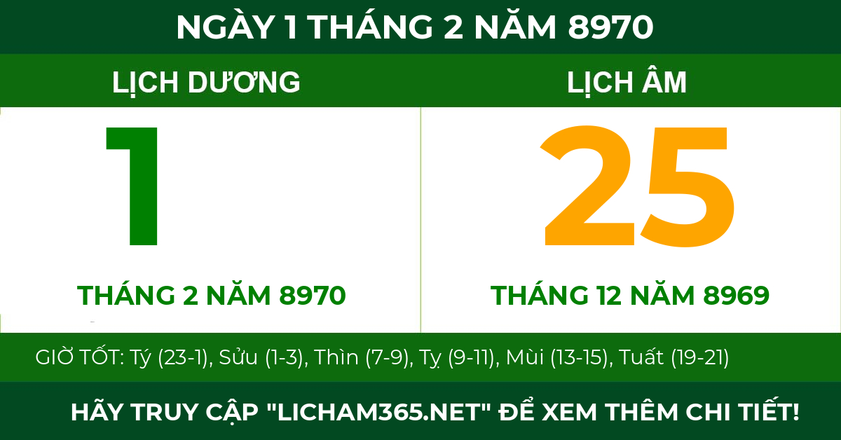 lịch âm ngày 1 tháng 2 năm 8970