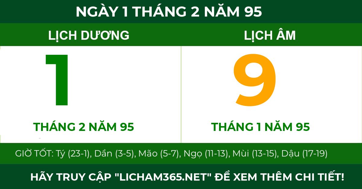 lịch âm ngày 1 tháng 2 năm 95