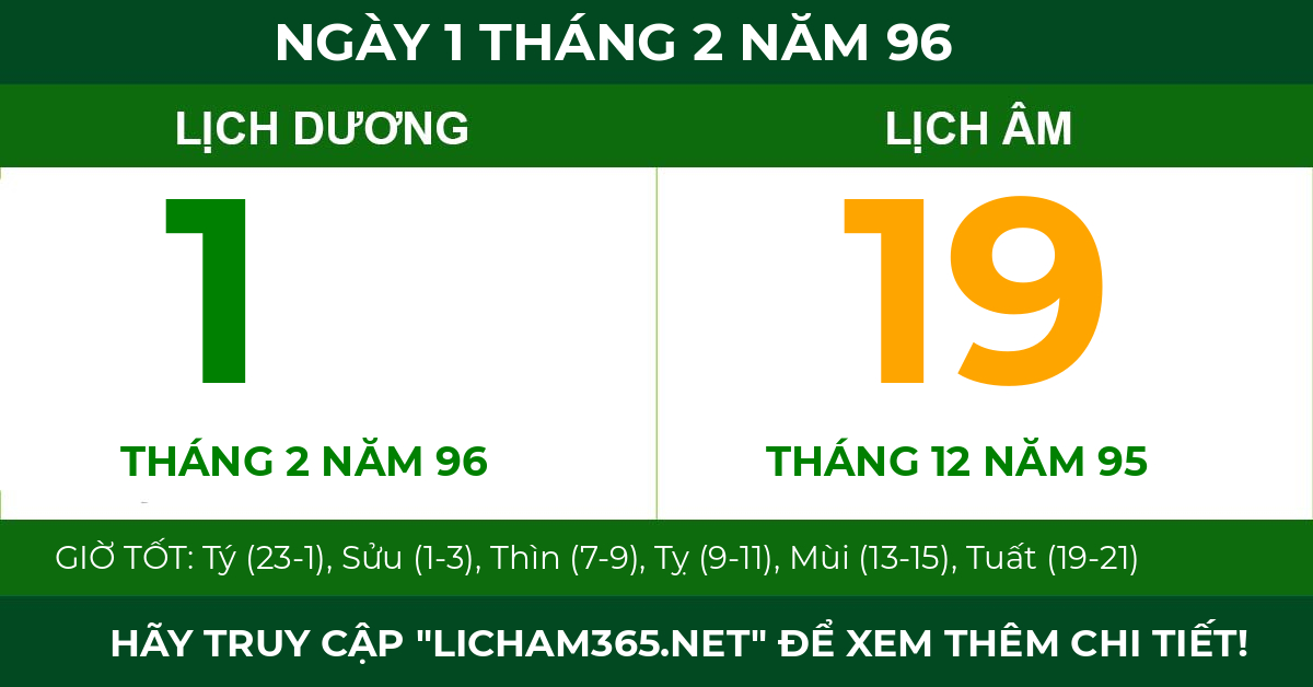 lịch âm ngày 1 tháng 2 năm 96