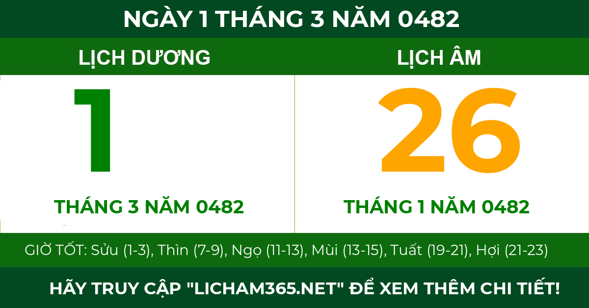 lịch âm ngày 1 tháng 3 năm 0482