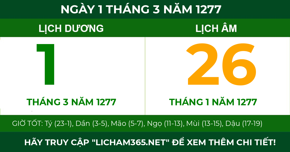 lịch âm ngày 1 tháng 3 năm 1277