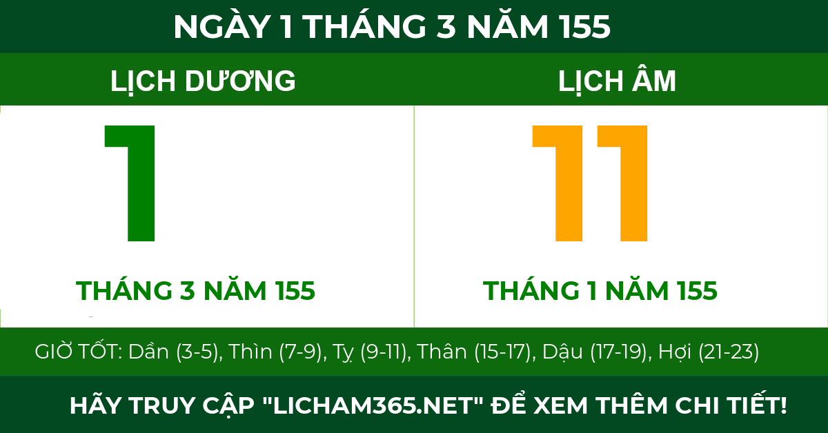 lịch âm ngày 1 tháng 3 năm 155