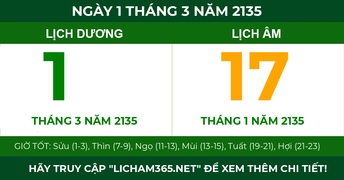 lịch âm ngày 1 tháng 3 năm 2135