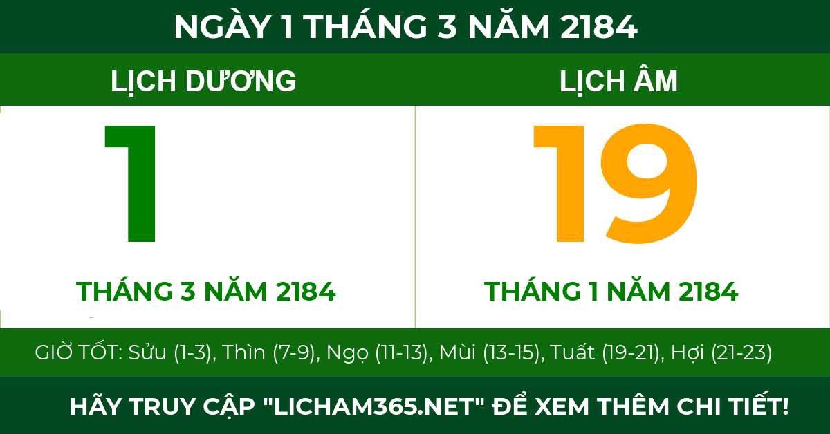 lịch âm ngày 1 tháng 3 năm 2184