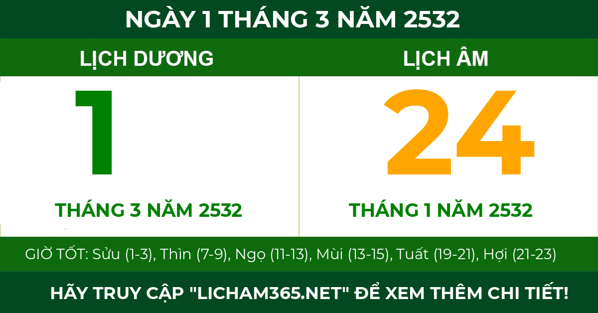 lịch âm ngày 1 tháng 3 năm 2532