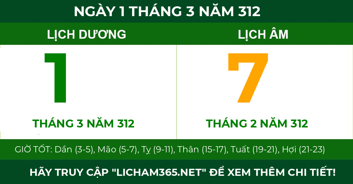lịch âm ngày 1 tháng 3 năm 312