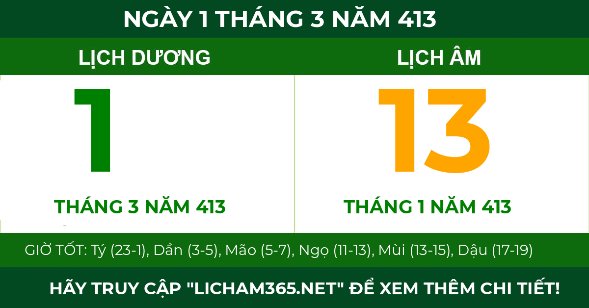 lịch âm ngày 1 tháng 3 năm 413