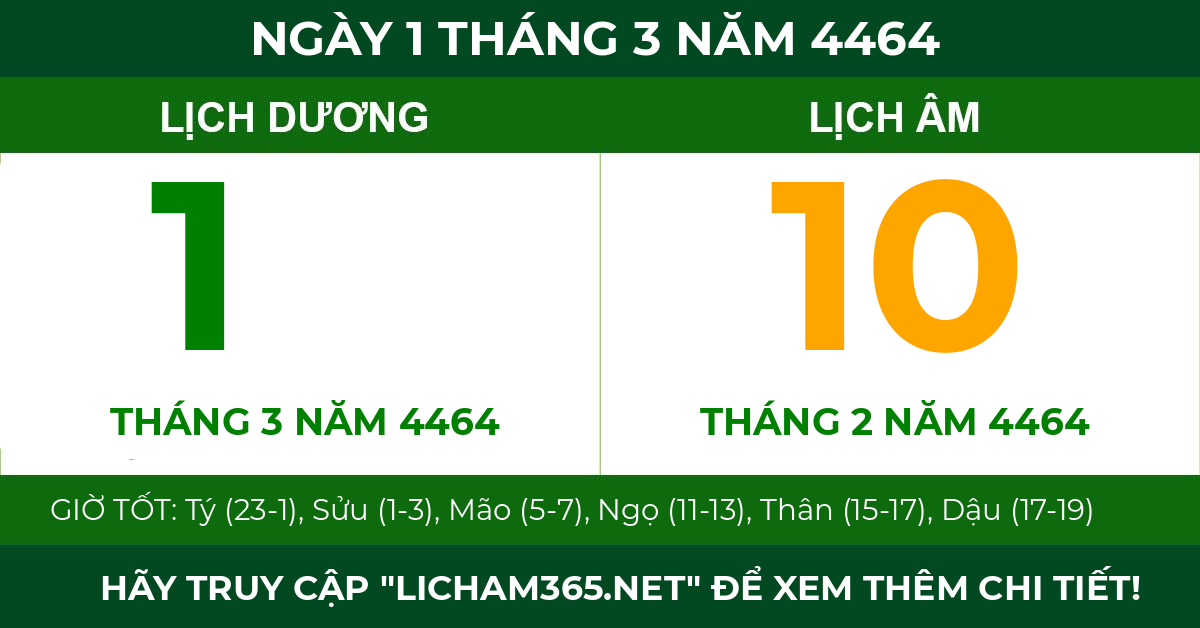 lịch âm ngày 1 tháng 3 năm 4464
