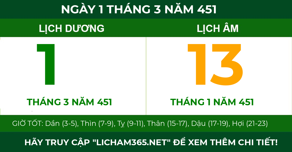 lịch âm ngày 1 tháng 3 năm 451