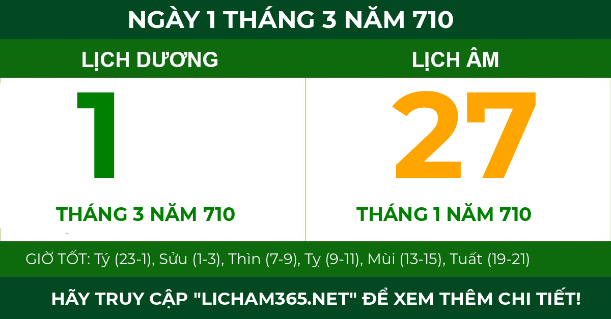 lịch âm ngày 1 tháng 3 năm 710