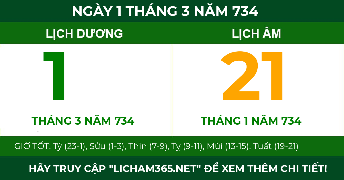 lịch âm ngày 1 tháng 3 năm 734