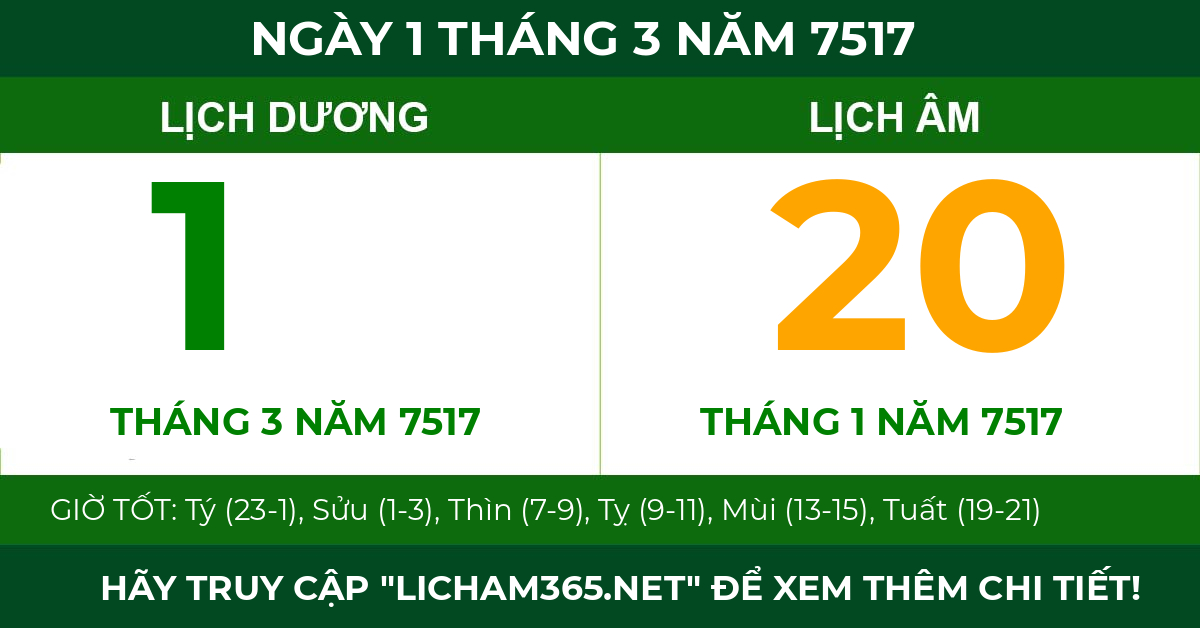 lịch âm ngày 1 tháng 3 năm 7517