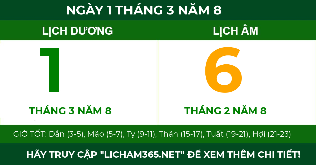 lịch âm ngày 1 tháng 3 năm 8