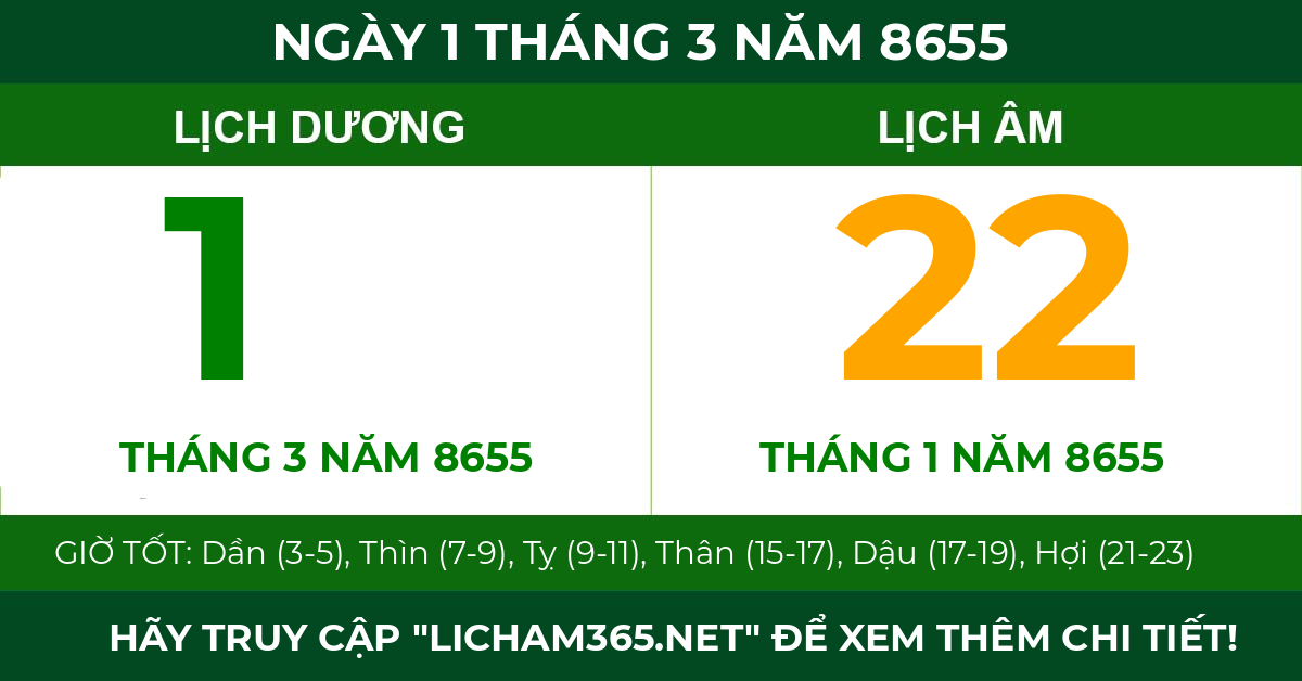 lịch âm ngày 1 tháng 3 năm 8655