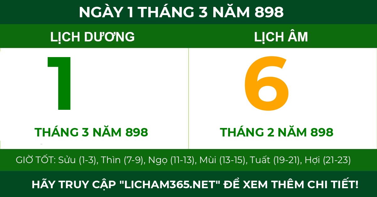 lịch âm ngày 1 tháng 3 năm 898