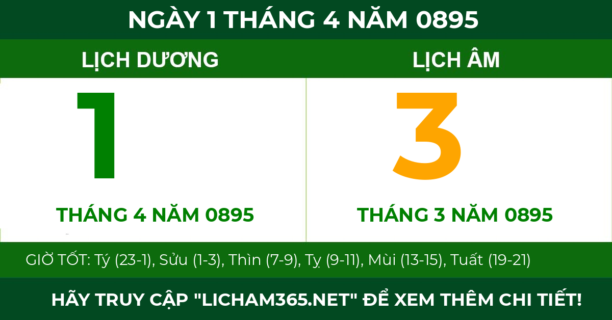 lịch âm ngày 1 tháng 4 năm 0895