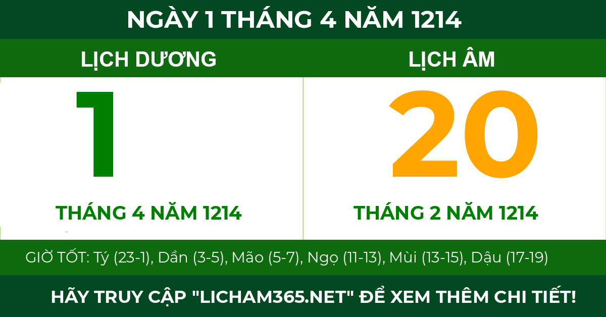 lịch âm ngày 1 tháng 4 năm 1214
