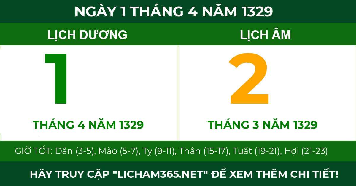 lịch âm ngày 1 tháng 4 năm 1329