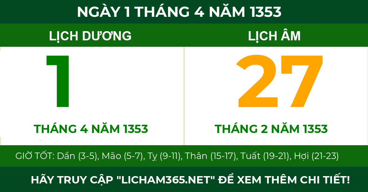 lịch âm ngày 1 tháng 4 năm 1353