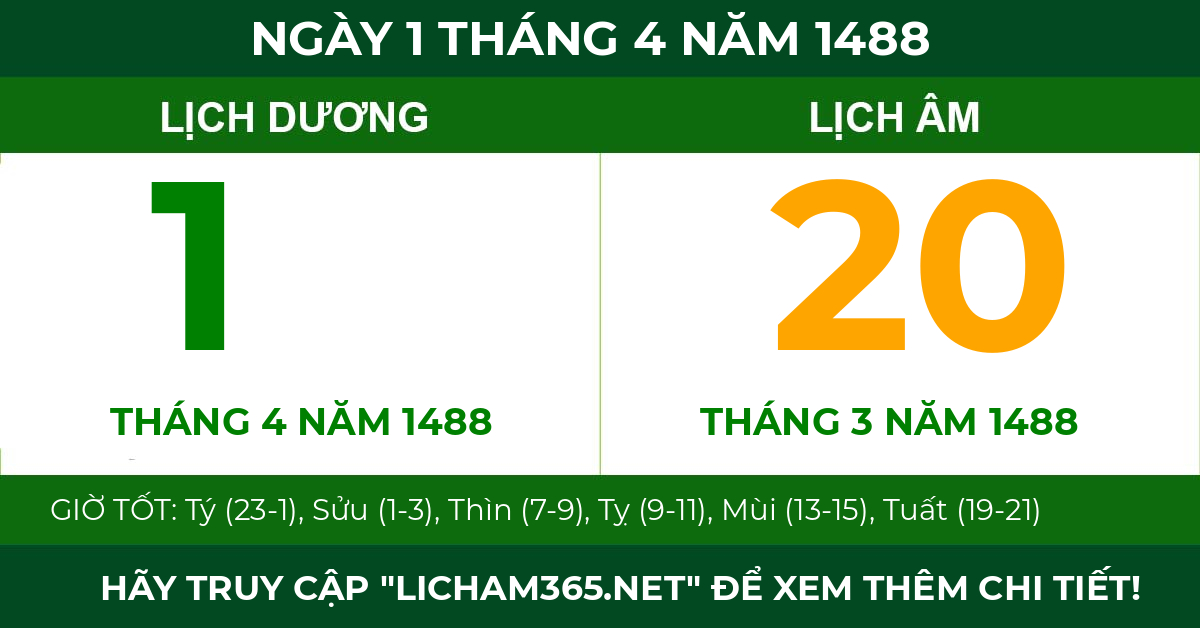 lịch âm ngày 1 tháng 4 năm 1488