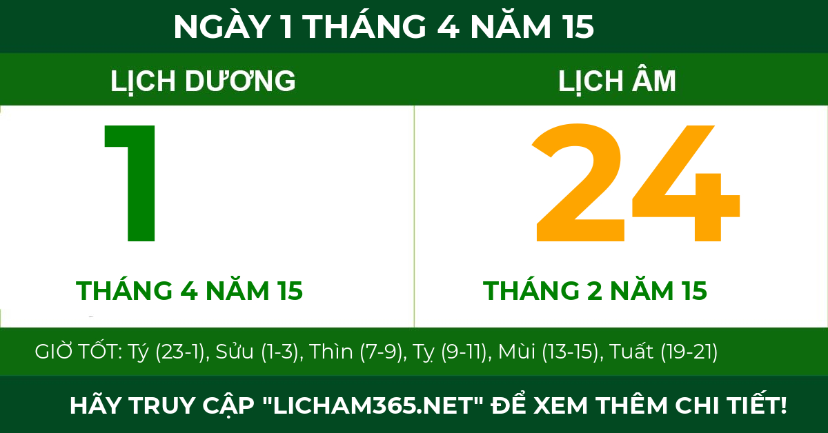 lịch âm ngày 1 tháng 4 năm 15