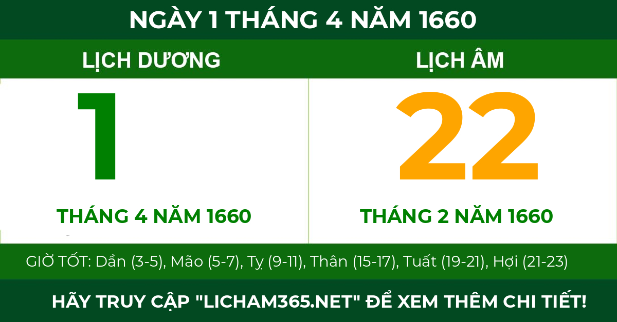 lịch âm ngày 1 tháng 4 năm 1660
