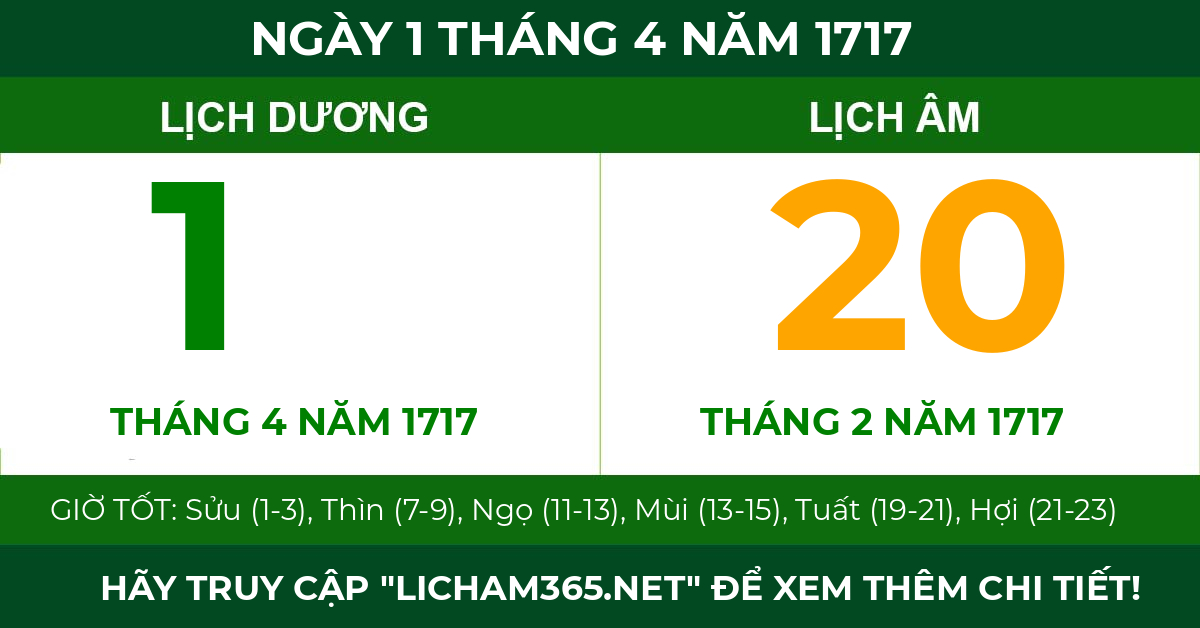 lịch âm ngày 1 tháng 4 năm 1717