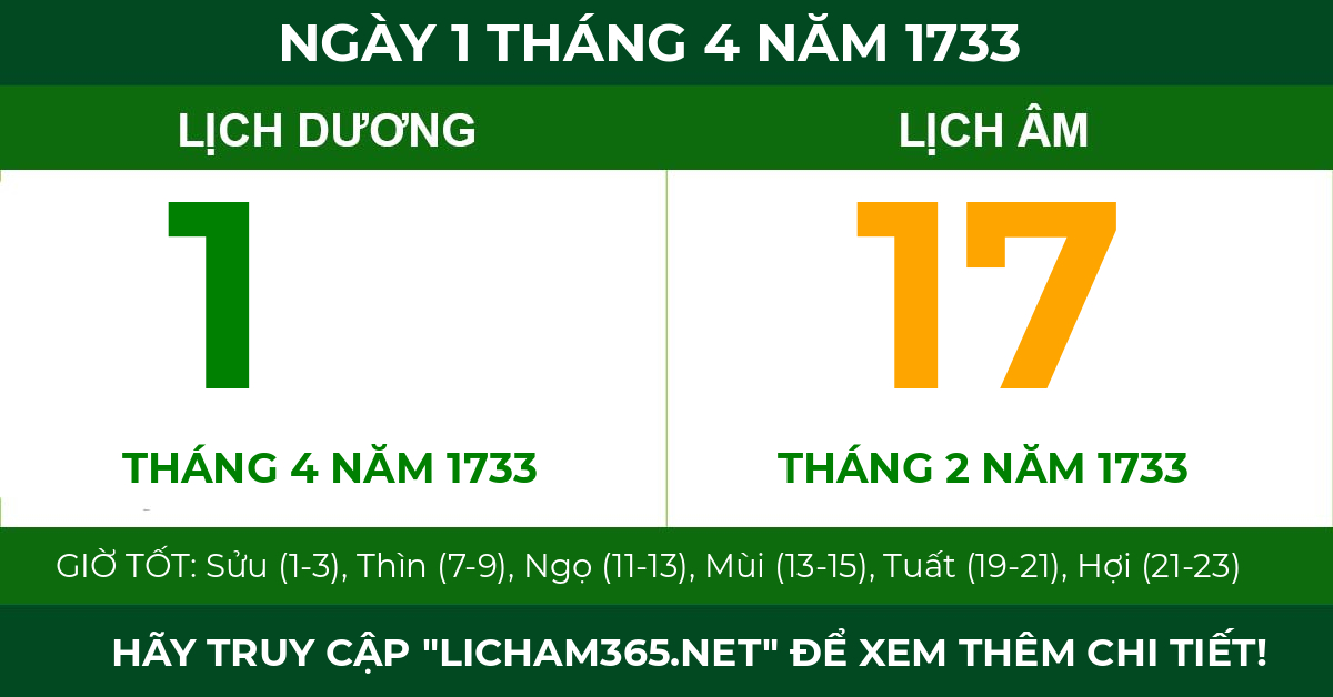 lịch âm ngày 1 tháng 4 năm 1733