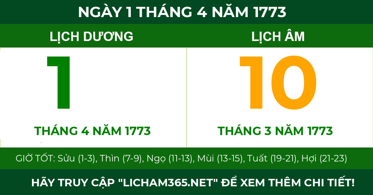 lịch âm ngày 1 tháng 4 năm 1773