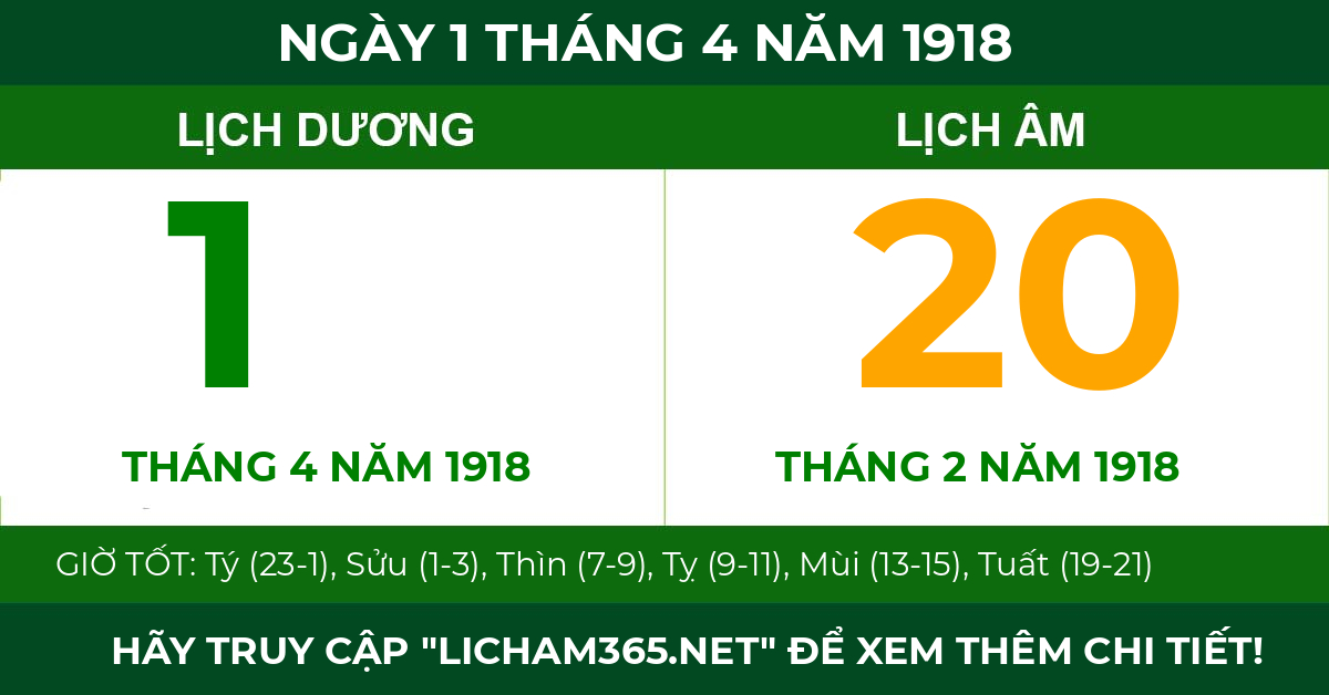lịch âm ngày 1 tháng 4 năm 1918