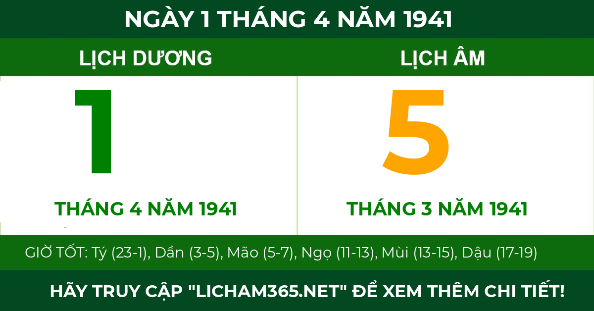 lịch âm ngày 1 tháng 4 năm 1941