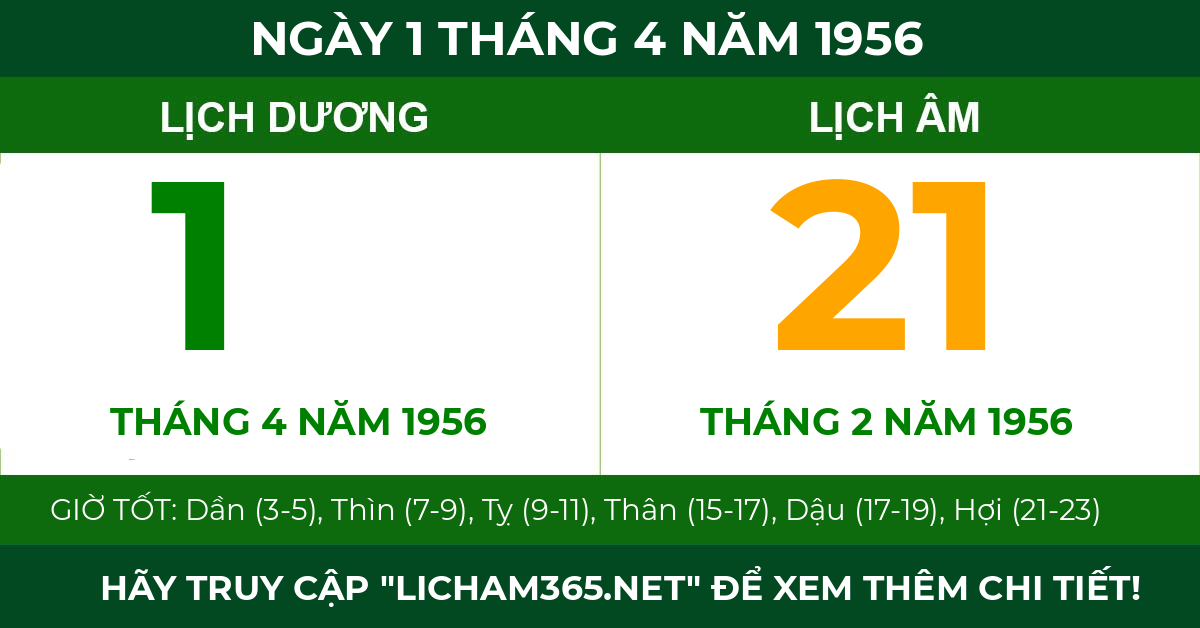 lịch âm ngày 1 tháng 4 năm 1956