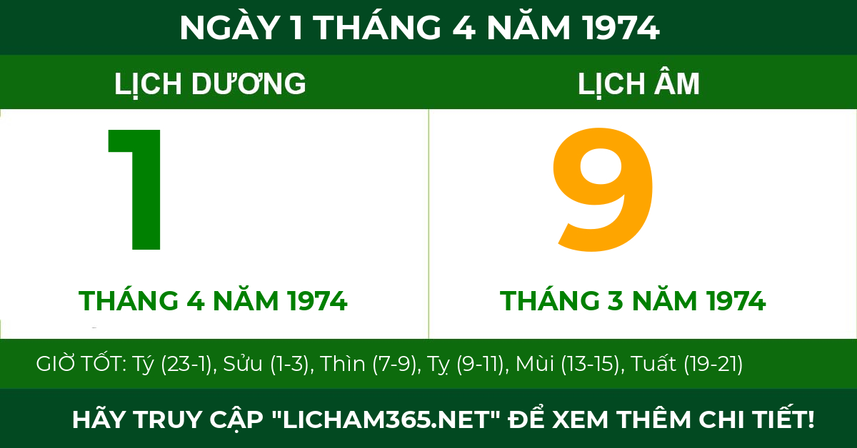 lịch âm ngày 1 tháng 4 năm 1974