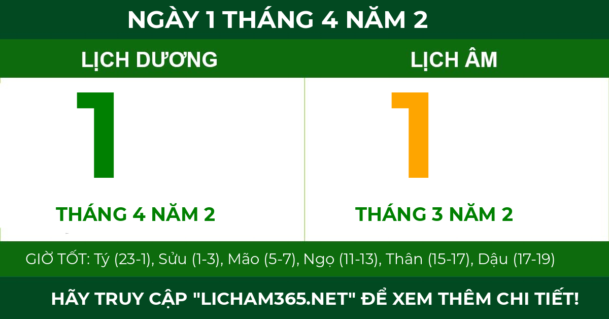 lịch âm ngày 1 tháng 4 năm 2
