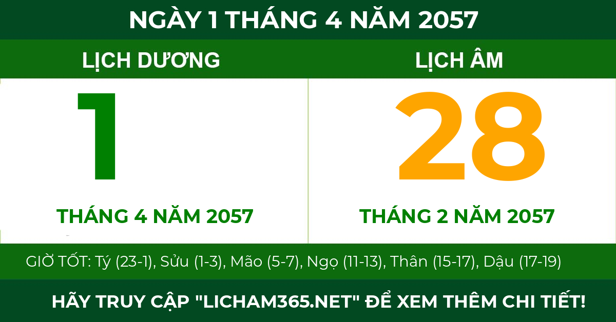 lịch âm ngày 1 tháng 4 năm 2057