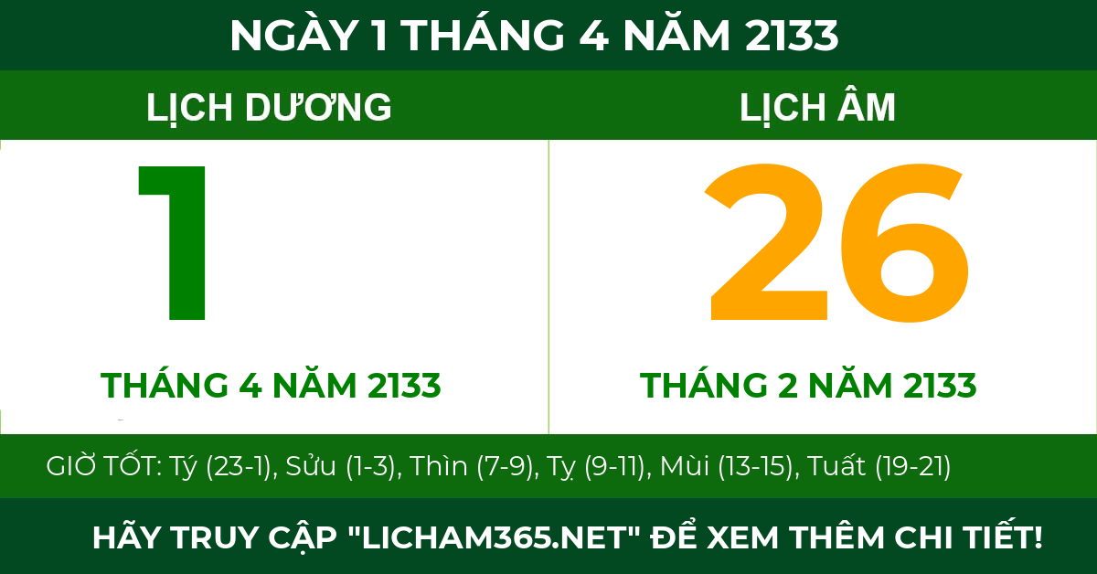 lịch âm ngày 1 tháng 4 năm 2133